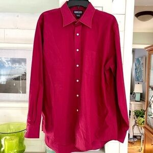 Lands’ End Scarlet Red Button Down Dress Shirt 16.5 34/35 Wrinkle Free